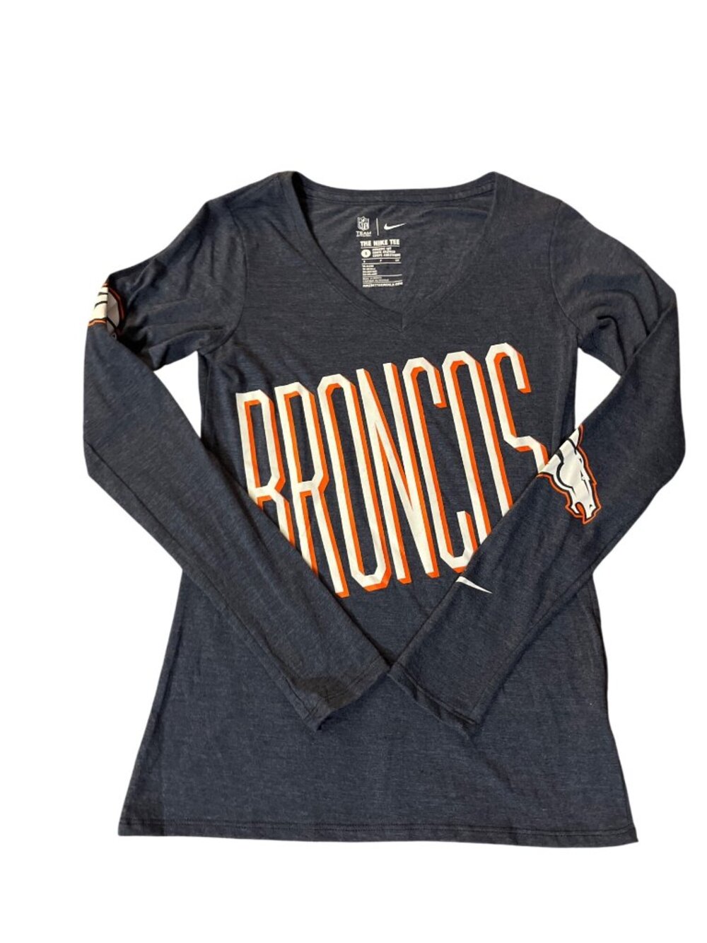 NEW Nike Denver Broncos Womens Long Sleeve Tee Small Navy NFL - Picture 3 of 16